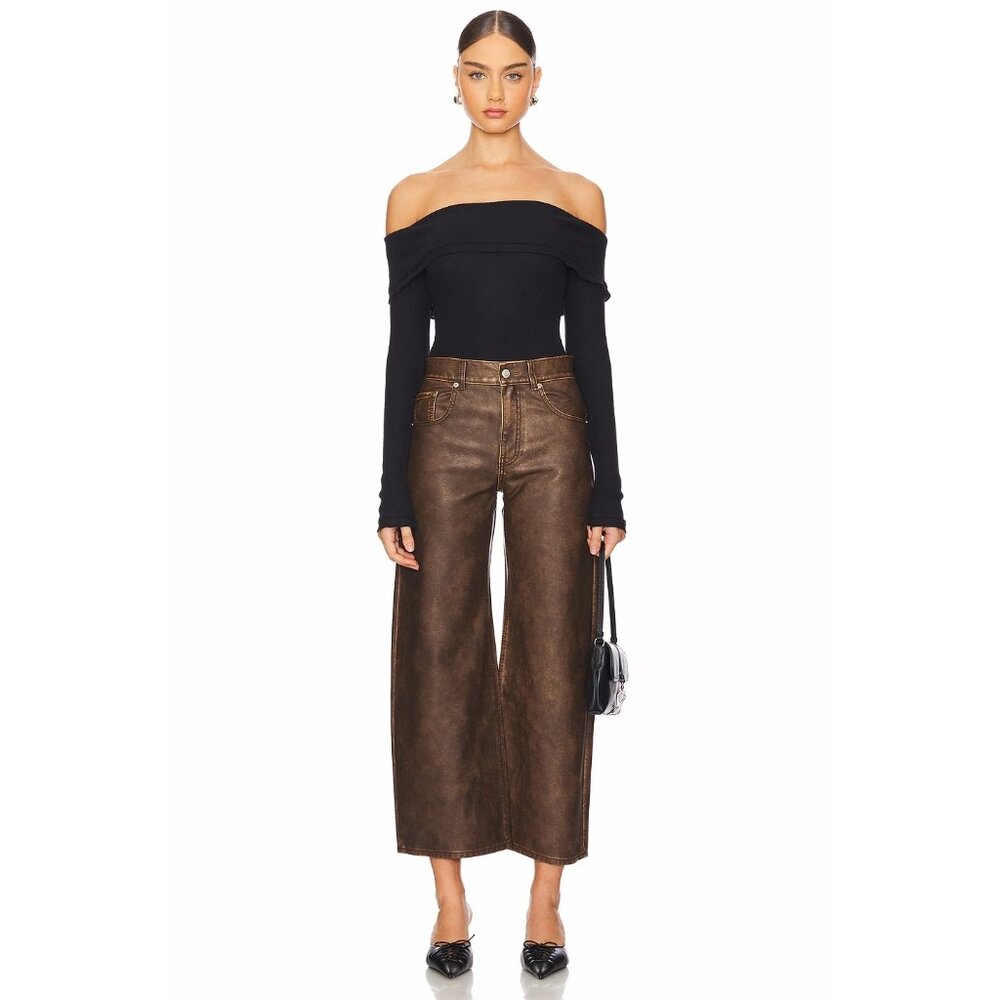 NWT Free People high rise, wide barrel distressed vegan leather pant, 27